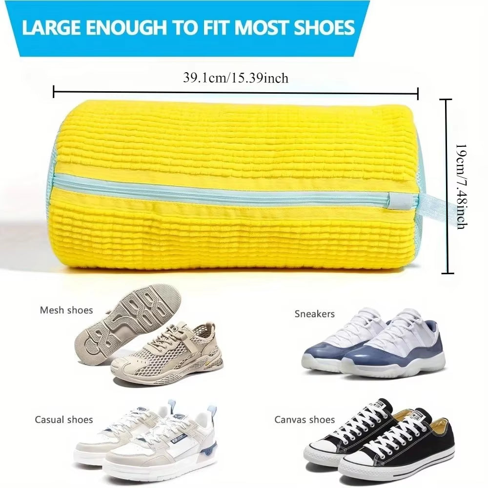 Durable Reusable Shoe Washing Bag for Sneakers - 1-2 Pieces, Yellow and Blue, Zippered, Washing Machine Safe, Protects Shoes During Laundry
