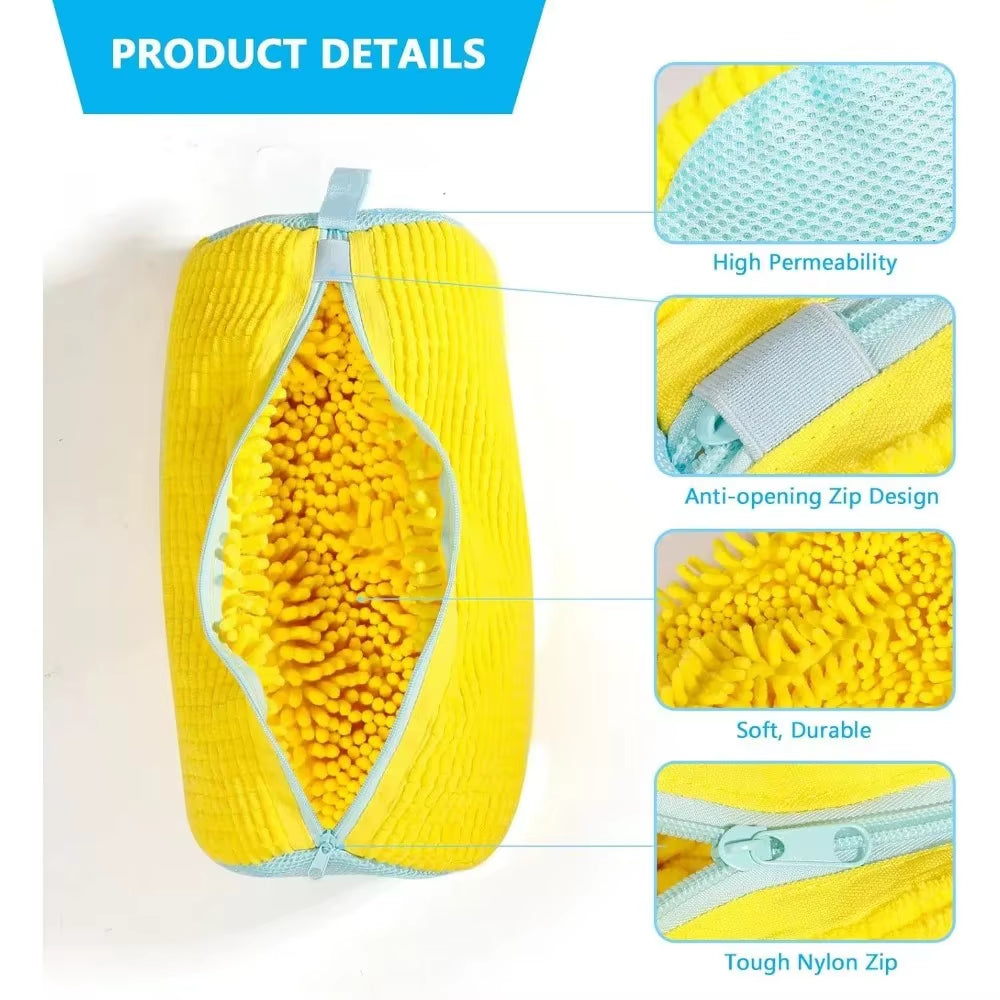 Durable Reusable Shoe Washing Bag for Sneakers - 1-2 Pieces, Yellow and Blue, Zippered, Washing Machine Safe, Protects Shoes During Laundry