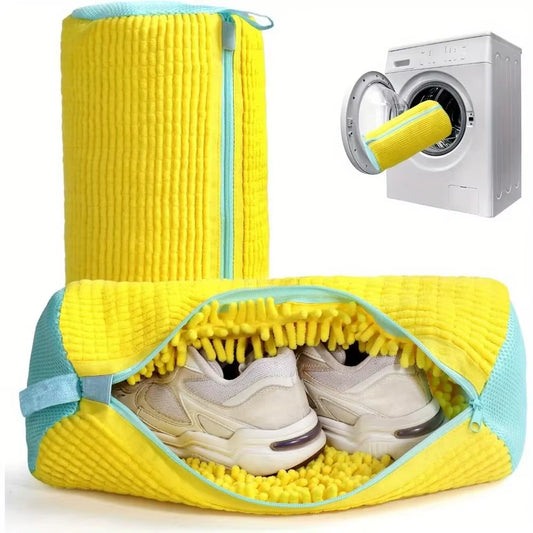 Durable Reusable Shoe Washing Bag for Sneakers - 1-2 Pieces, Yellow and Blue, Zippered, Washing Machine Safe, Protects Shoes During Laundry